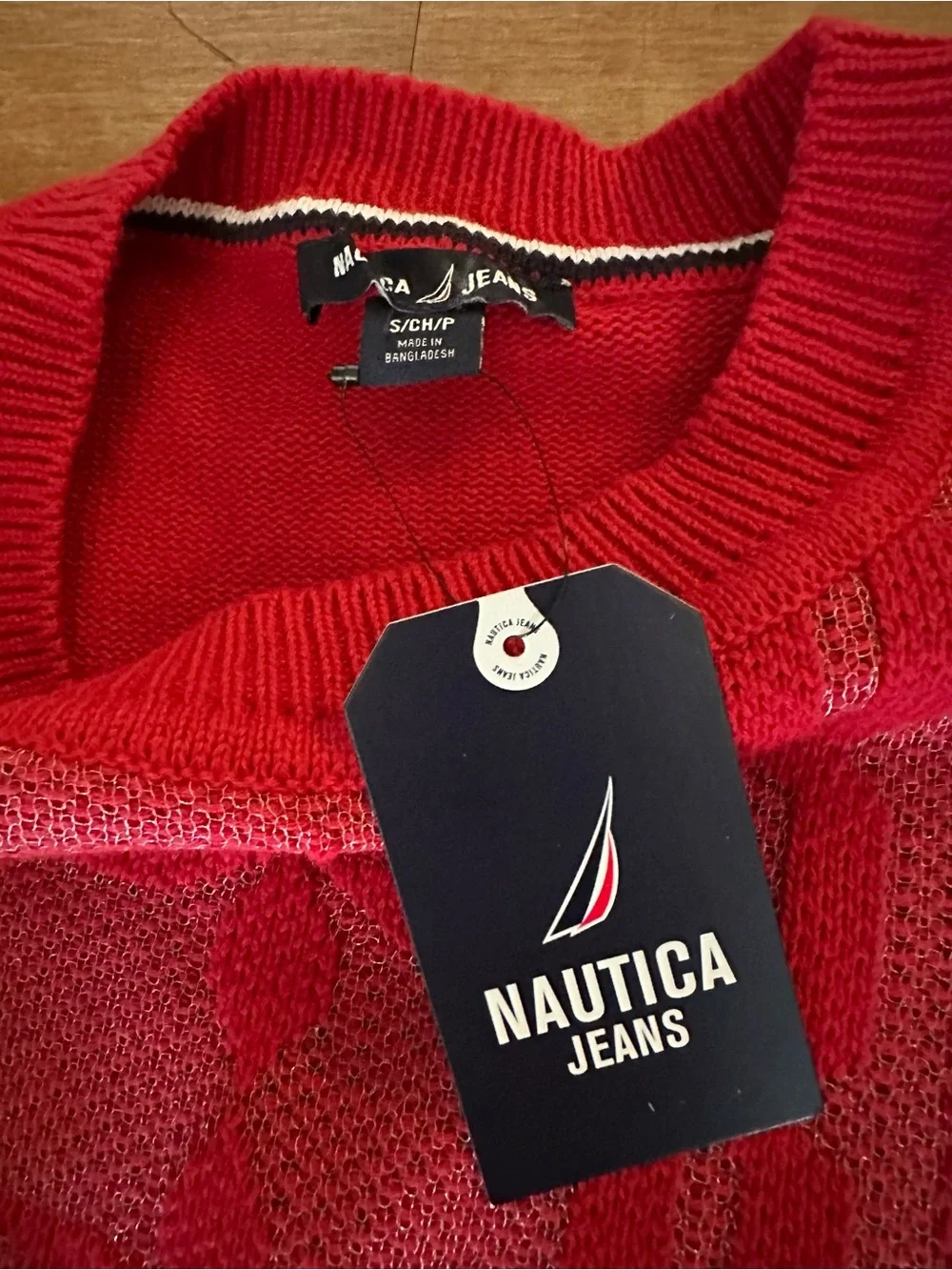 Nautica Jeans Co. Red Snowflake Motif Knit Crewneck Sweater - Size S - NWT